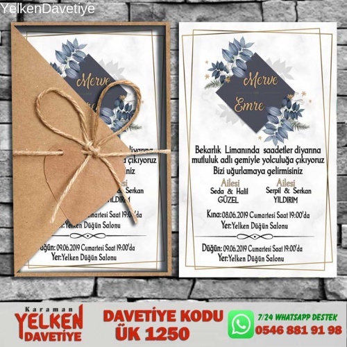 1000 Adet Üçgen Kraft Zarflı Davetiye Modeli