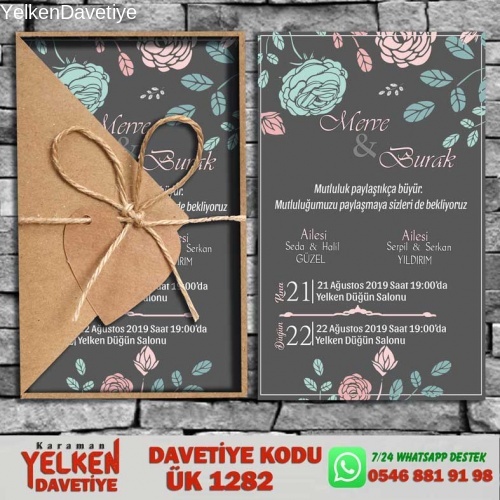 1000 Adet Üçgen Kraft Zarflı Davetiye Modeli