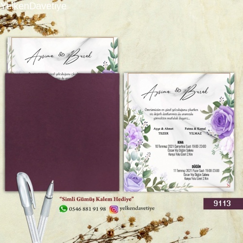 1000 Adet Mor Kare Zarflı Model