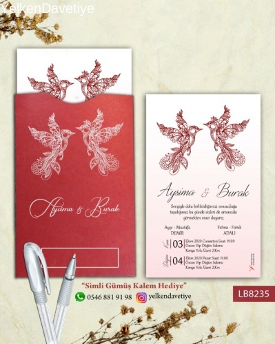  Bordo Gümüş Baskılı Zarf Model