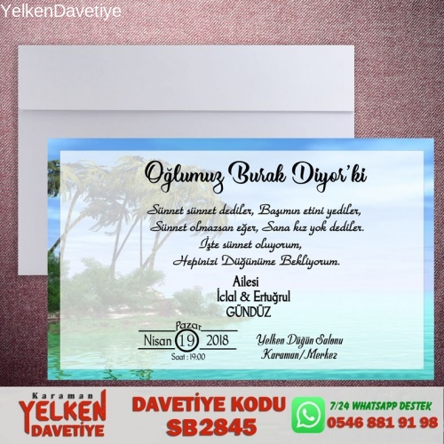 Beyaz Zarflı Sünnet Davetiyesi