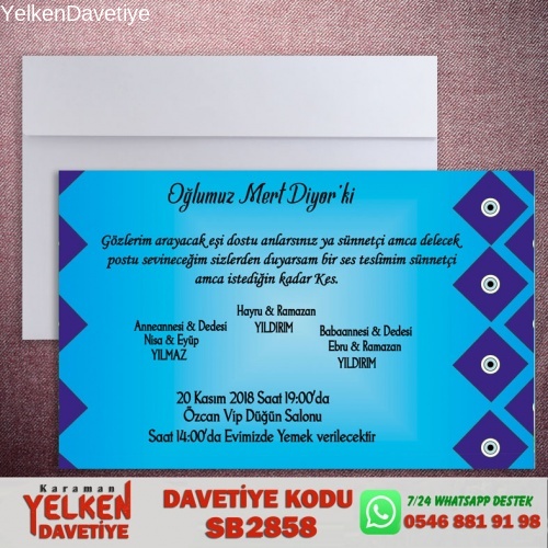 Beyaz Zarflı Sünnet Davetiyesi