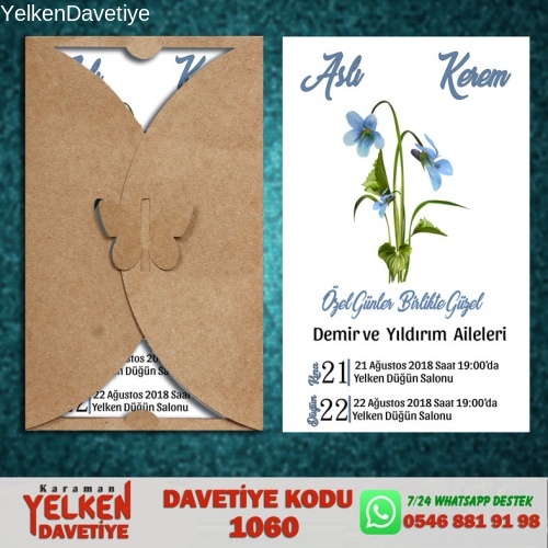 1000 Adet Kelebek Kraft Zarflı Davetiye Modeli