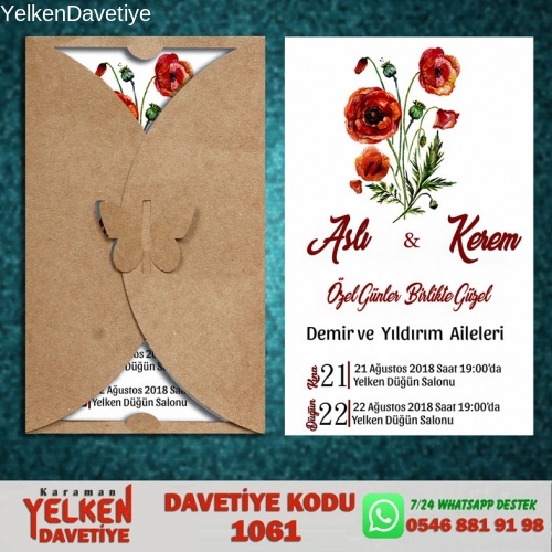 1000 Adet Kelebek Kraft Zarflı Davetiye Modeli