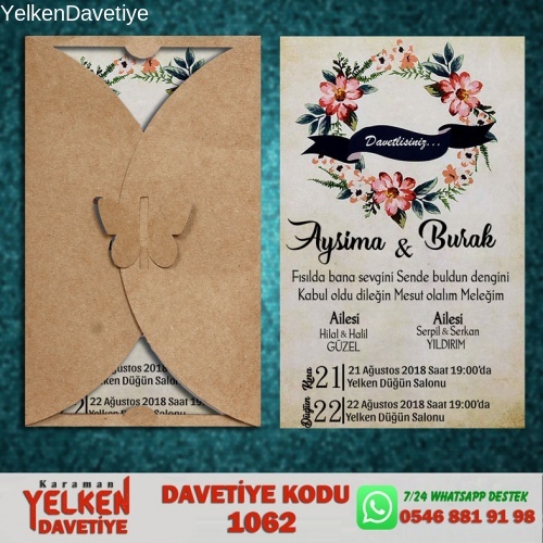 1000 Adet Kelebek Kraft Zarflı Davetiye Modeli