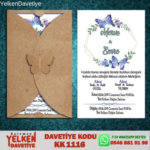 1000 Adet Kelebek Kraft Zarflı Davetiye Modeli