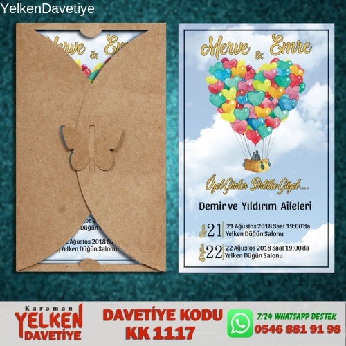 1000 Adet Kelebek Kraft Zarflı Davetiye Modeli