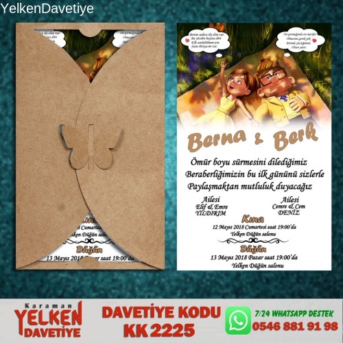 1000 Adet Kelebek Kraft Zarflı Davetiye Modeli