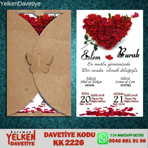1000 Adet Kelebek Kraft Zarflı Davetiye Modeli