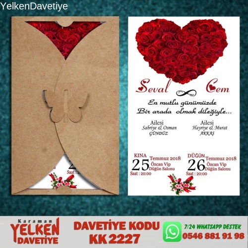 1000 Adet Kelebek Kraft Zarflı Davetiye Modeli
