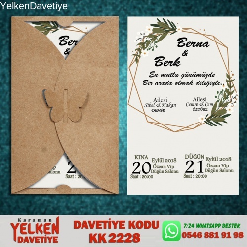 1000 Adet Kelebek Kraft Zarflı Davetiye Modeli
