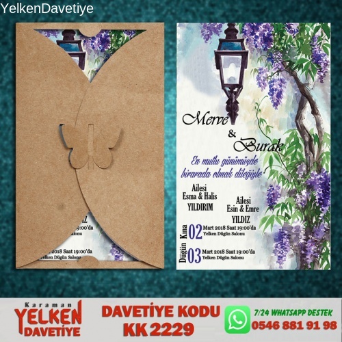 1000 Adet Kelebek Kraft Zarflı Davetiye Modeli