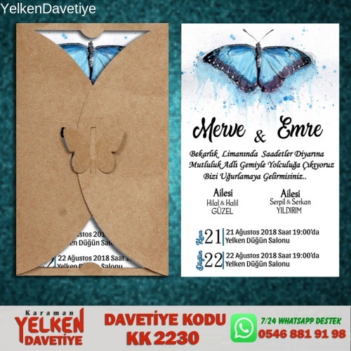 1000 Adet Kelebek Kraft Zarflı Davetiye Modeli