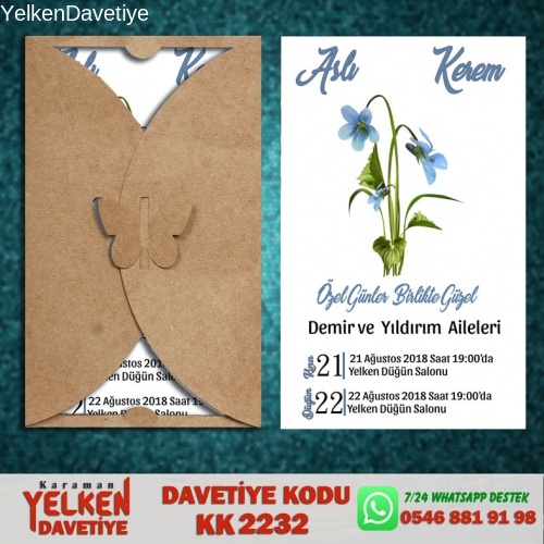 1000 Adet Kelebek Kraft Zarflı Davetiye Modeli