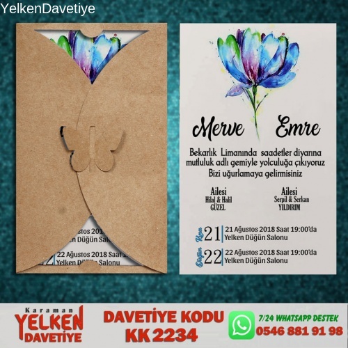1000 Adet Kelebek Kraft Zarflı Davetiye Modeli