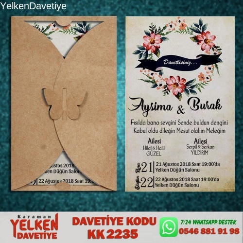 1000 Adet Kelebek Kraft Zarflı Davetiye Modeli