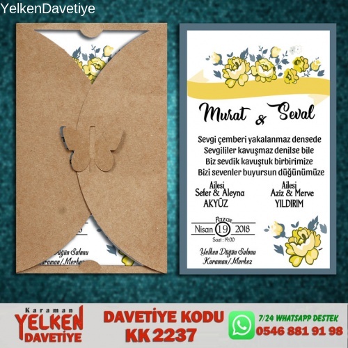 1000 Adet Kelebek Kraft Zarflı Davetiye Modeli