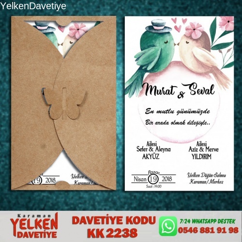 1000 Adet Kelebek Kraft Zarflı Davetiye Modeli