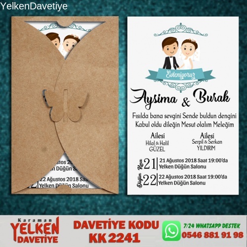 1000 Adet Kelebek Kraft Zarflı Davetiye Modeli