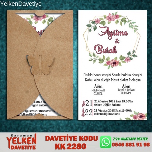 1000 Adet Kelebek Kraft Zarflı Davetiye Modeli