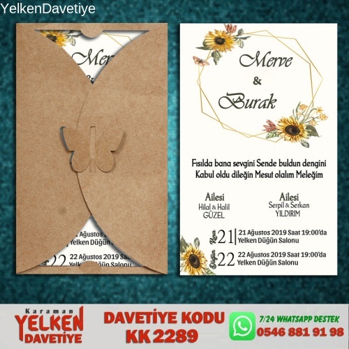1000 Adet Kelebek Kraft Zarflı Davetiye Modeli