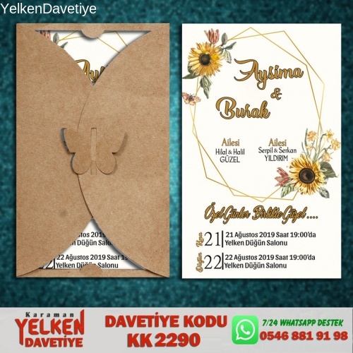 1000 Adet Kelebek Kraft Zarflı Davetiye Modeli