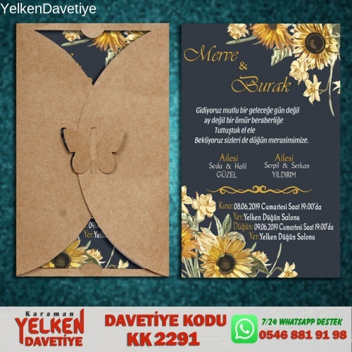 1000 Adet Kelebek Kraft Zarflı Davetiye Modeli