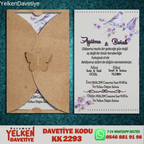 1000 Adet Kelebek Kraft Zarflı Davetiye Modeli