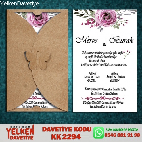 1000 Adet Kelebek Kraft Zarflı Davetiye Modeli