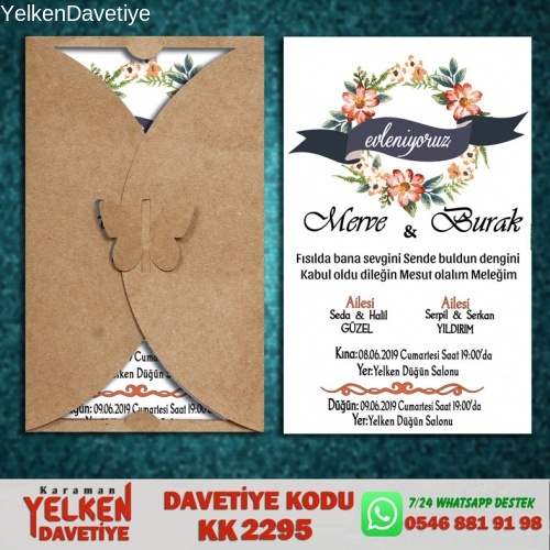 1000 Adet Kelebek Kraft Zarflı Davetiye Modeli