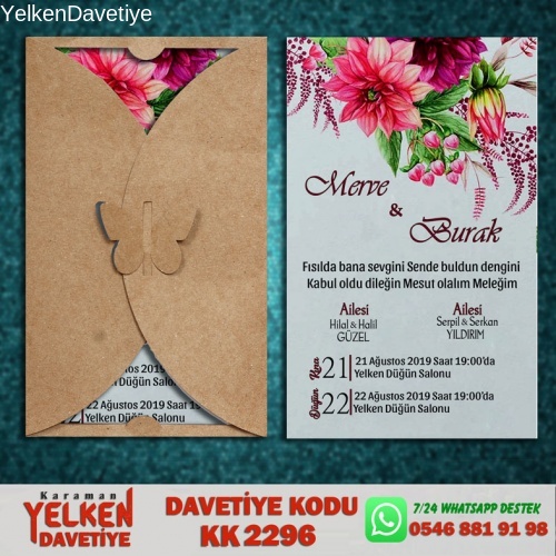 1000 Adet Kelebek Kraft Zarflı Davetiye Modeli