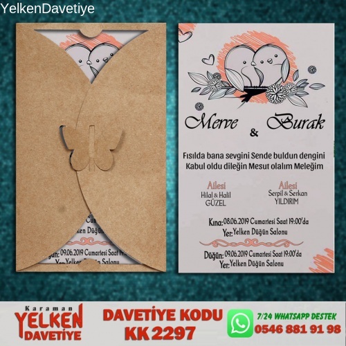 1000 Adet Kelebek Kraft Zarflı Davetiye Modeli