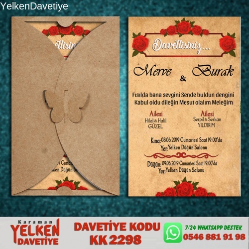 1000 Adet Kelebek Kraft Zarflı Davetiye Modeli