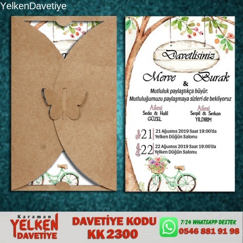 1000 Adet Kelebek Kraft Zarflı Davetiye Modeli