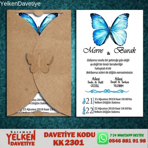 1000 Adet Kelebek Kraft Zarflı Davetiye Modeli