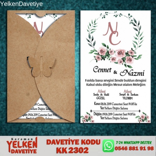 1000 Adet Kelebek Kraft Zarflı Davetiye Modeli