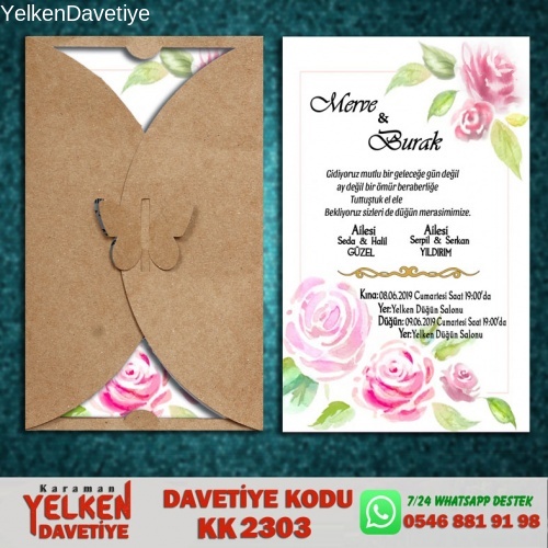 1000 Adet Kelebek Kraft Zarflı Davetiye Modeli
