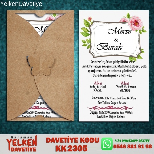 1000 Adet Kelebek Kraft Zarflı Davetiye Modeli