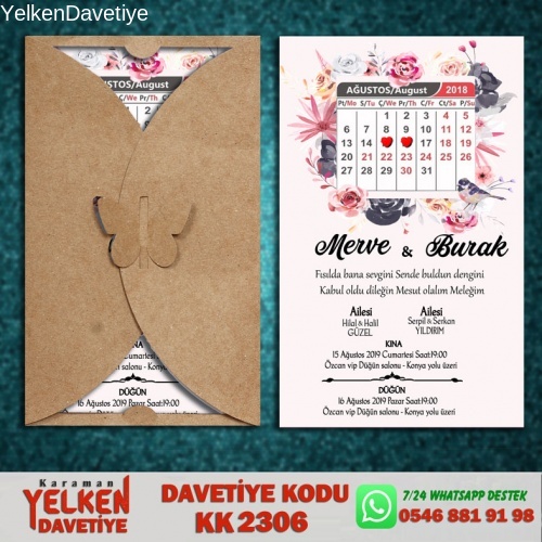 1000 Adet Kelebek Kraft Zarflı Davetiye Modeli
