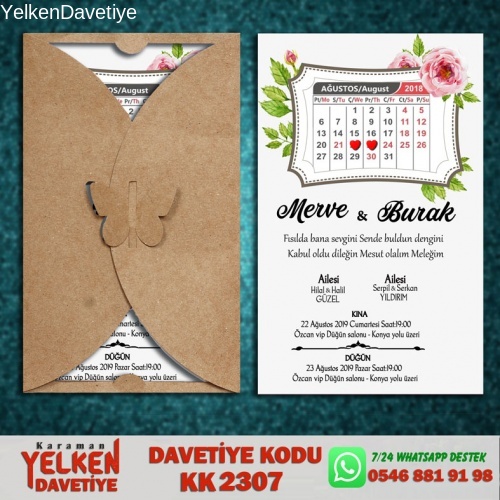 1000 Adet Kelebek Kraft Zarflı Davetiye Modeli