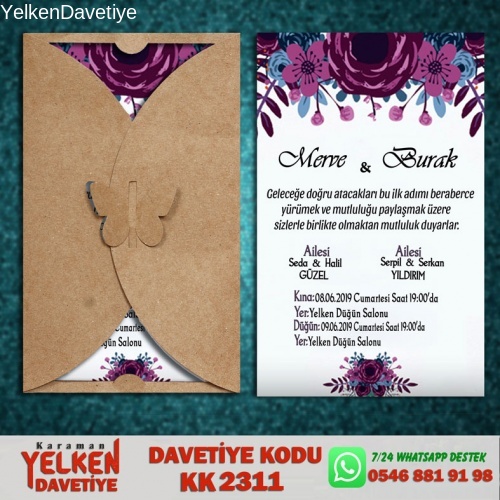1000 Adet Kelebek Kraft Zarflı Davetiye Modeli