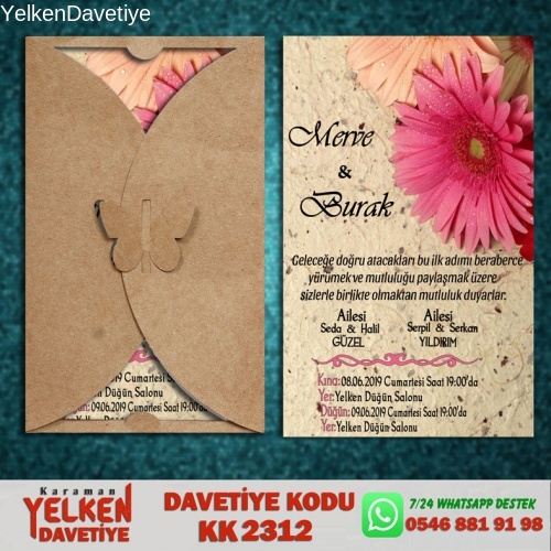 1000 Adet Kelebek Kraft Zarflı Davetiye Modeli