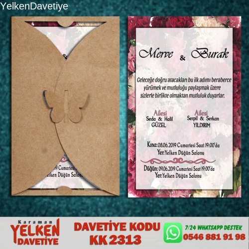 1000 Adet Kelebek Kraft Zarflı Davetiye Modeli