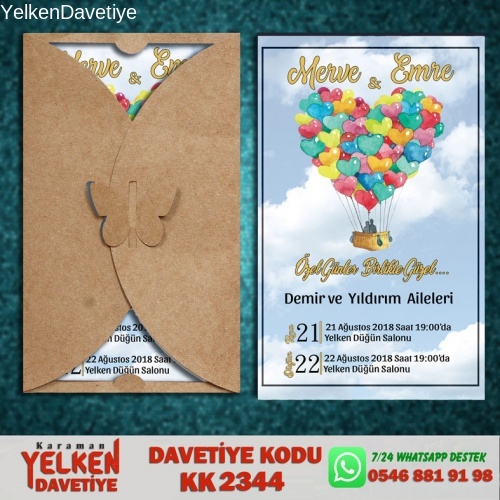 Kelebek Kraft Zarflı Davetiye Modeli