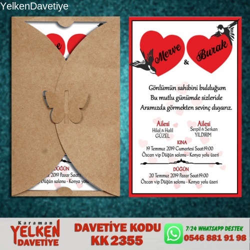 Kelebek Kraft Zarflı Davetiye Modeli