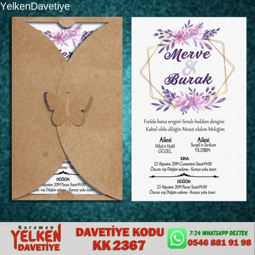 Kelebek Kraft Zarflı Davetiye Modeli