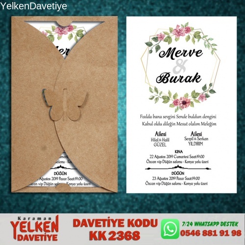 Kelebek Kraft Zarflı Davetiye Modeli