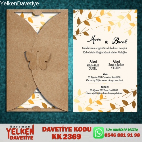 Kelebek Kraft Zarflı Davetiye Modeli