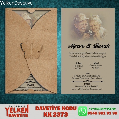 Kelebek Kraft Zarflı Davetiye Modeli