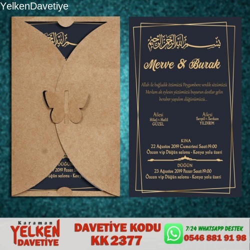 Kelebek Kraft Zarflı Davetiye Modeli